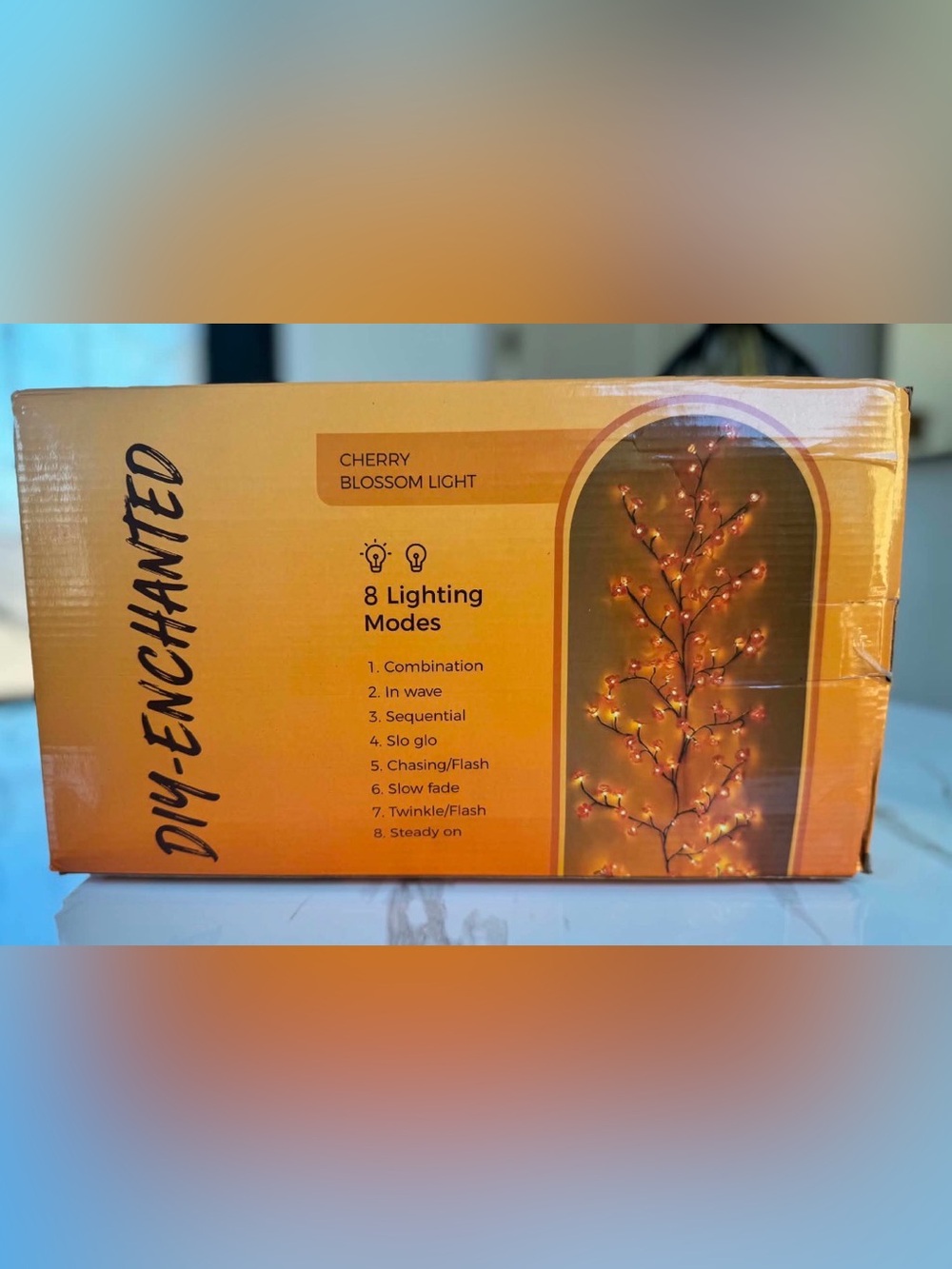 DIY-Enchanted Cherry Blossom Light Tree - Orange LED Decorative Accent